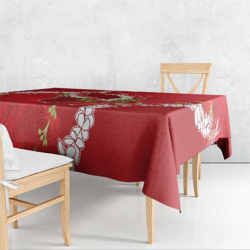 Hawaii Island Flowers Lei Tablecloth Ohia Lehua Scarlet Red