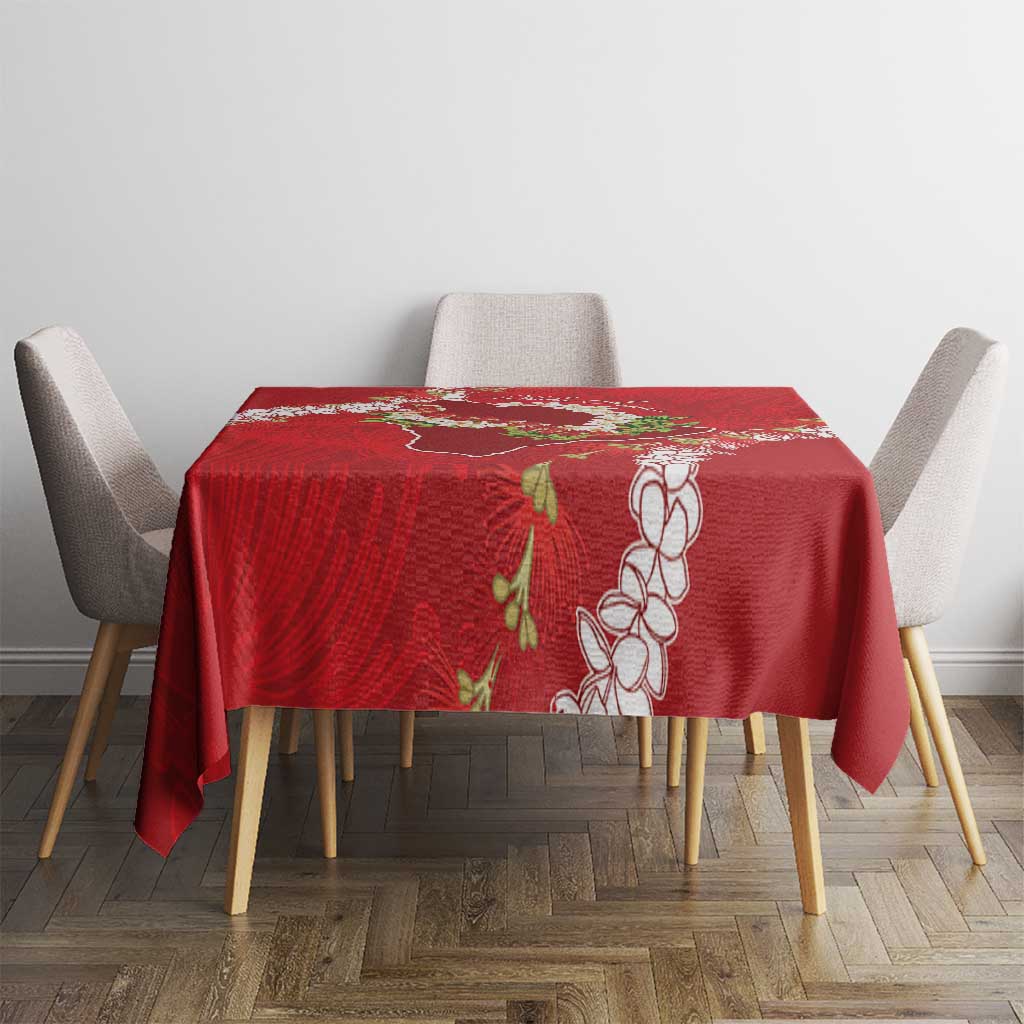 Hawaii Island Flowers Lei Tablecloth Ohia Lehua Scarlet Red