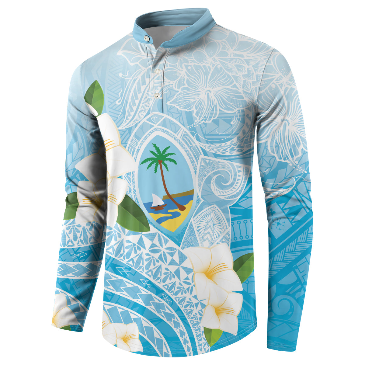 Guam Chamorro Guasali Flowers Button Sweatshirt Aqua Gradient