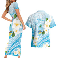Guam Chamorro Guasali Flowers Couples Matching Short Sleeve Bodycon Dress and Hawaiian Shirt Aqua Gradient