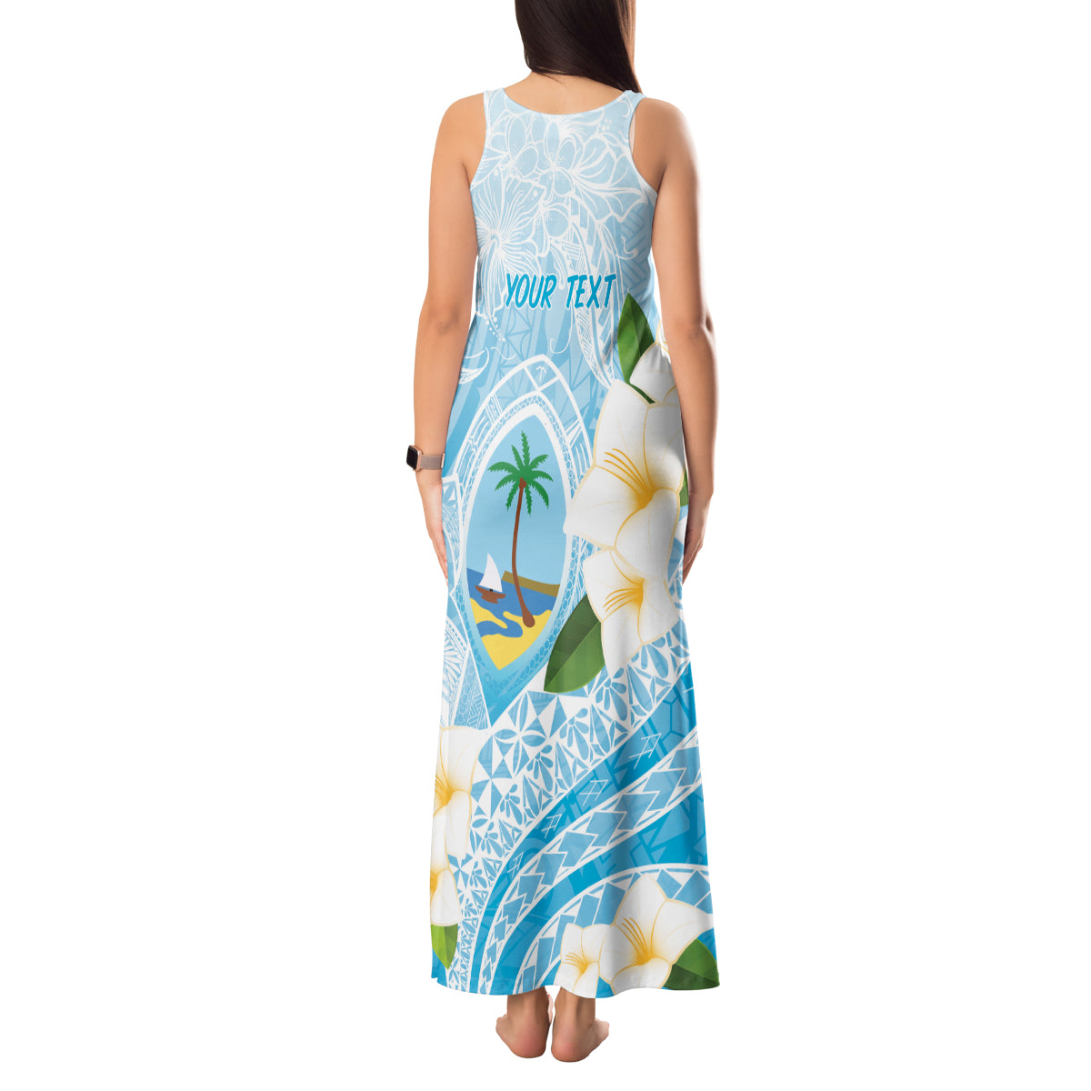 Guam Chamorro Guasali Flowers Tank Maxi Dress Aqua Gradient