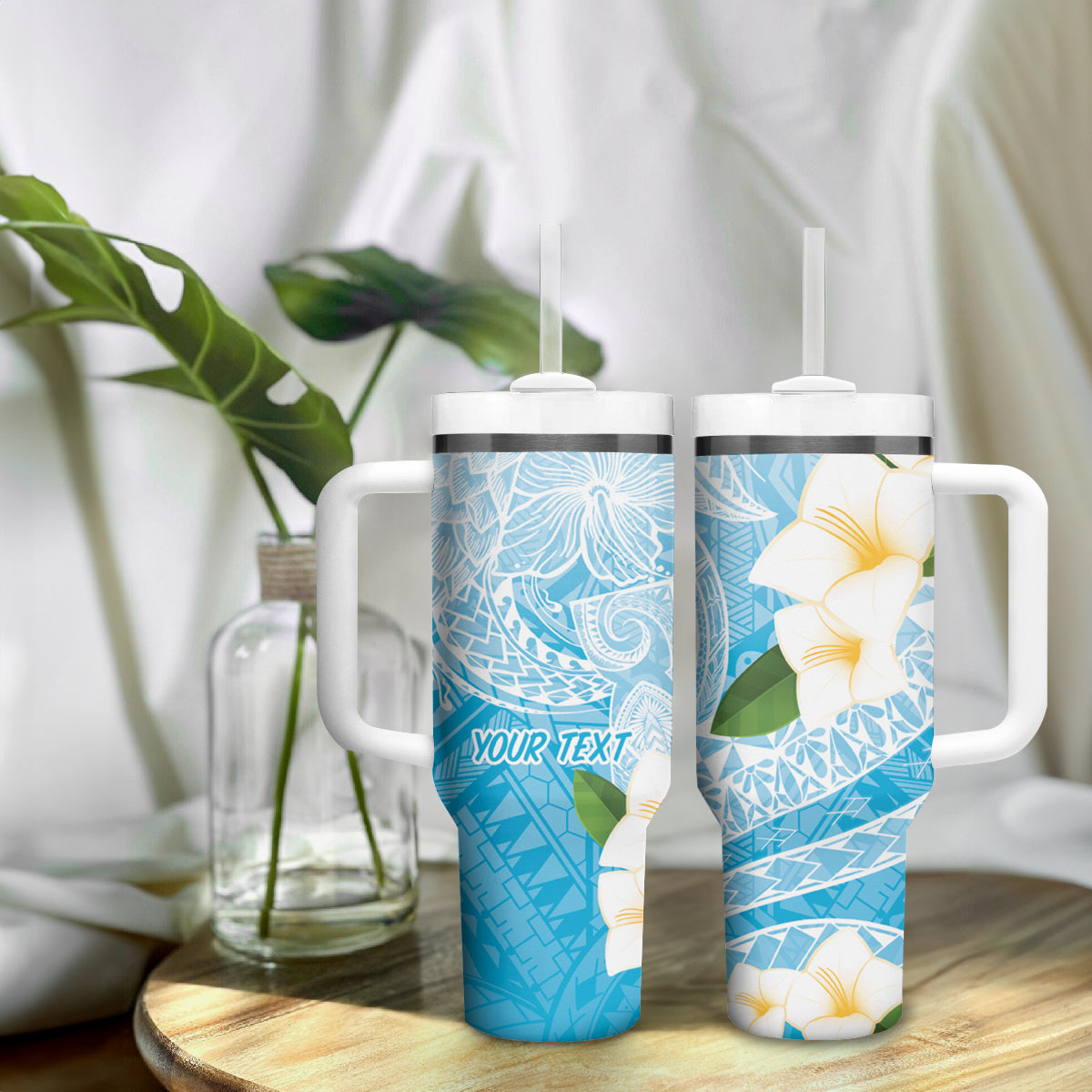 Guam Chamorro Guasali Flowers Tumbler With Handle Aqua Gradient LT7