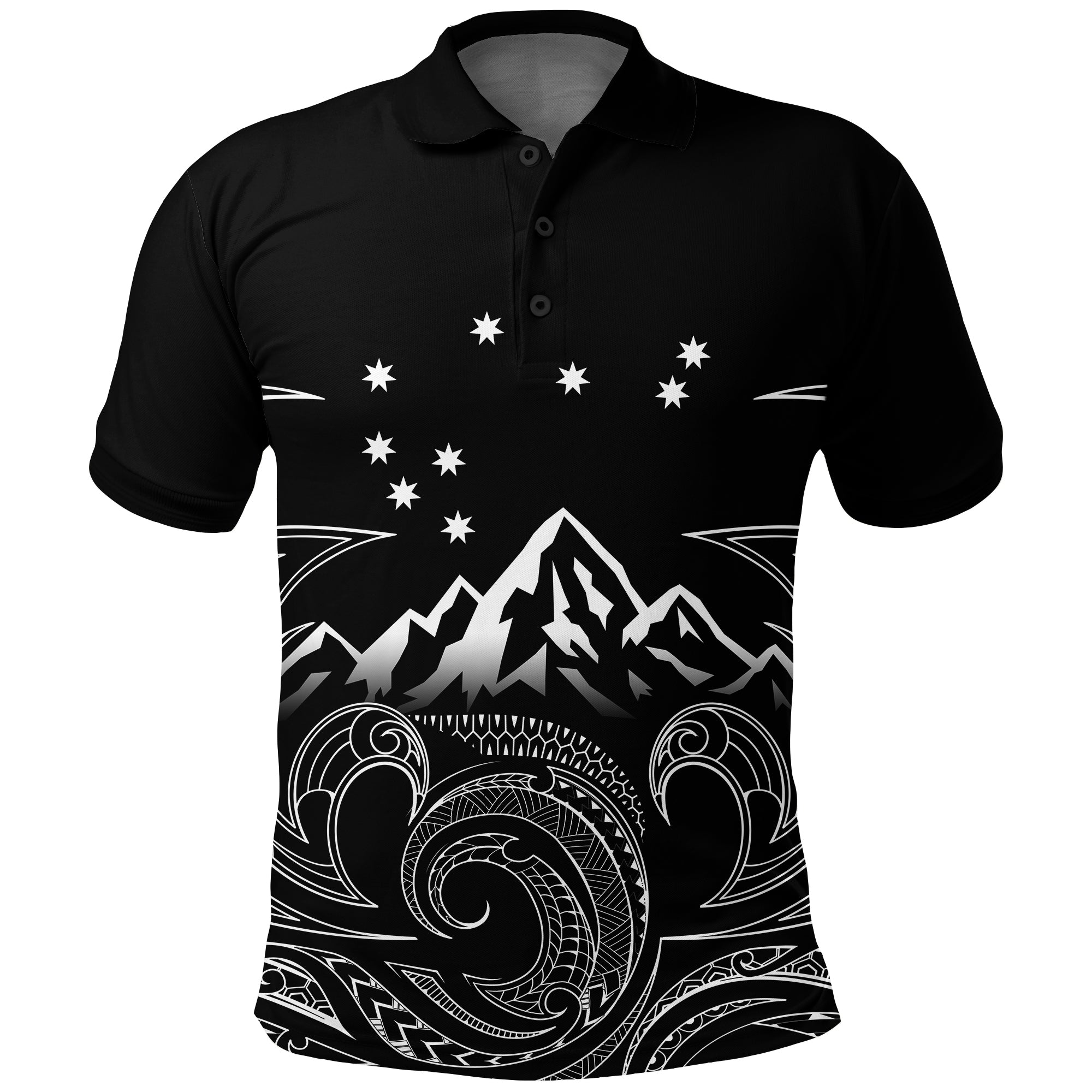 New Zealand Polo Shirt Maori Te Iwa o Matariki LT7 Black - Polynesian Pride