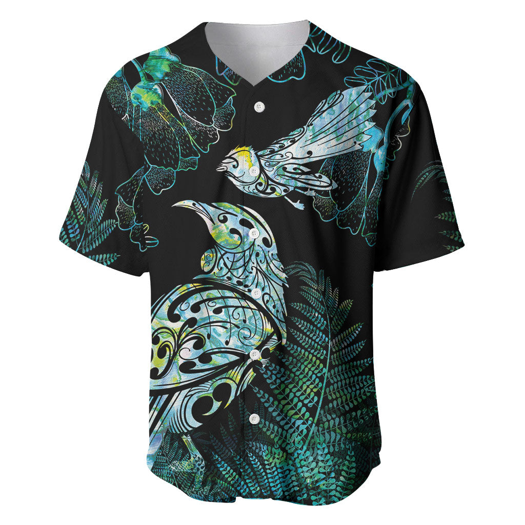 Aotearoa Maori Mahuru Baseball Jersey Spring Time - Paua Shell Green LT7 Black - Polynesian Pride