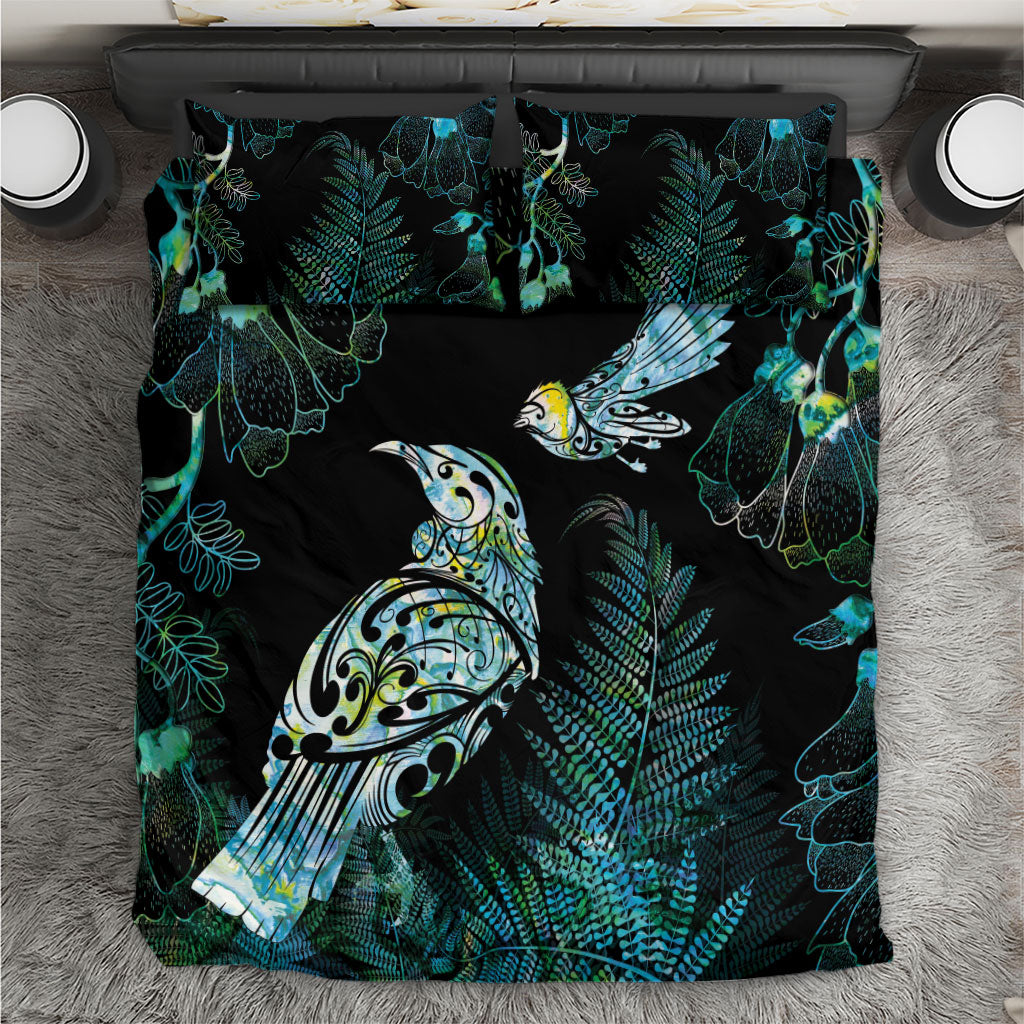 Aotearoa Maori Mahuru Bedding Set Spring Time - Paua Shell Green LT7 Black - Polynesian Pride
