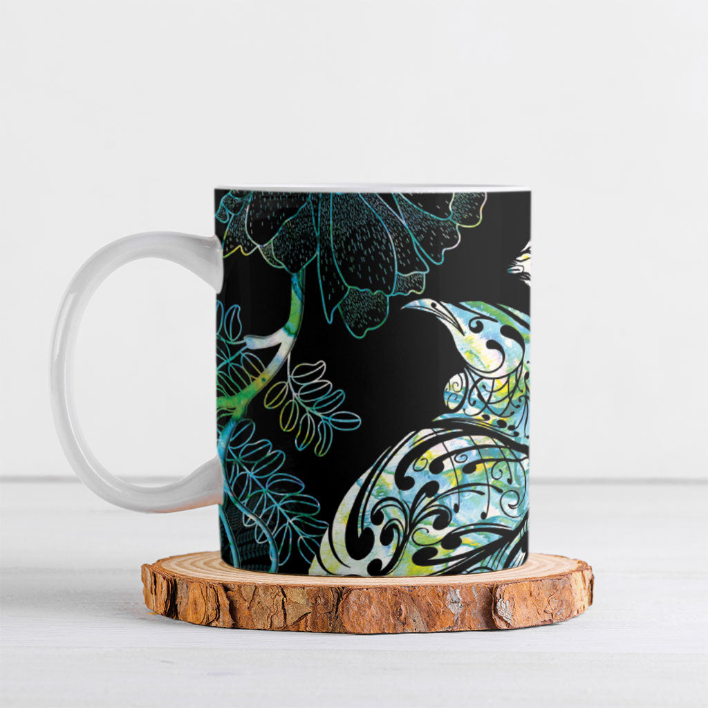 Aotearoa Maori Mahuru Ceramic Mug Spring Time - Paua Shell Green LT7 Black - Polynesian Pride