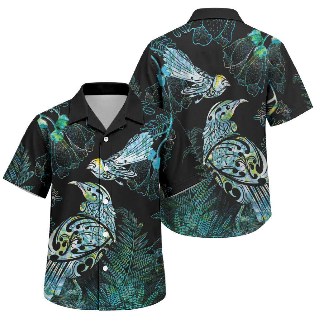 Aotearoa Maori Mahuru Family Matching Mermaid Dress and Hawaiian Shirt Spring Time - Paua Shell Green LT7 Son's Shirt Black - Polynesian Pride