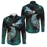 Aotearoa Maori Mahuru Family Matching Puletasi and Hawaiian Shirt Spring Time - Paua Shell Green LT7 Dad's Shirt - Long Sleeve Black - Polynesian Pride