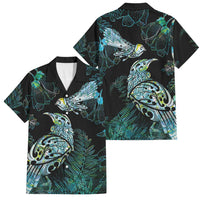 Aotearoa Maori Mahuru Family Matching Tank Maxi Dress and Hawaiian Shirt Spring Time - Paua Shell Green LT7 Dad's Shirt - Short Sleeve Black - Polynesian Pride