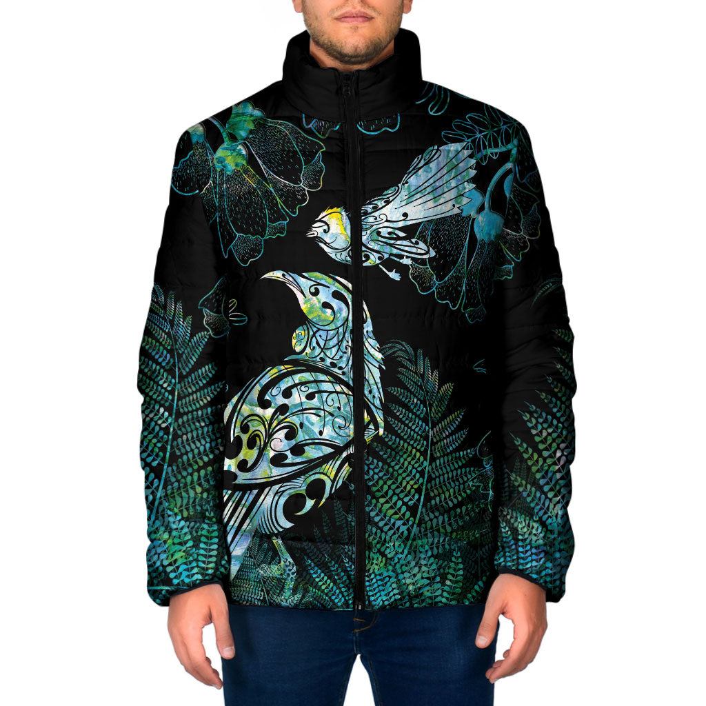 Aotearoa Maori Mahuru Padded Jacket Spring Time - Paua Shell Green LT7 Men Black - Polynesian Pride