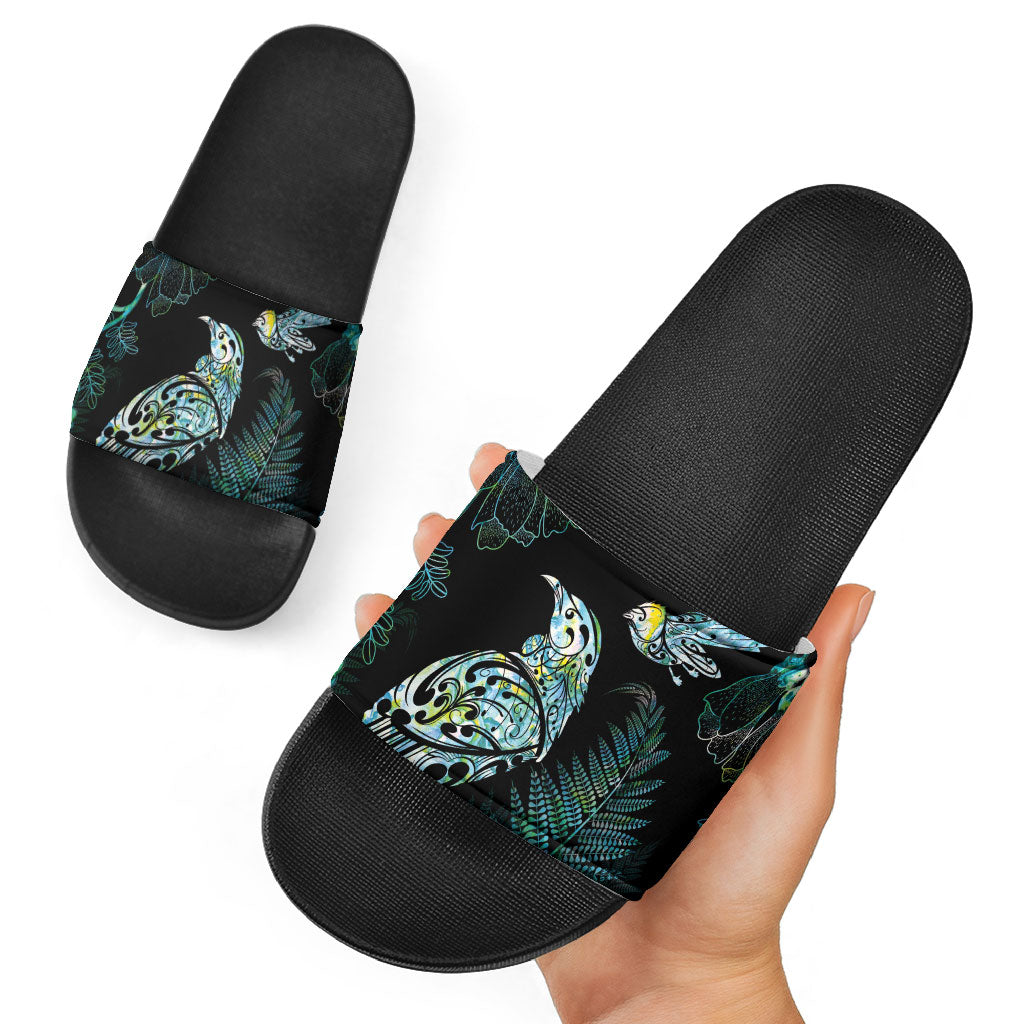 Aotearoa Maori Mahuru Slide Sandals Spring Time - Paua Shell Green LT7 - Polynesian Pride