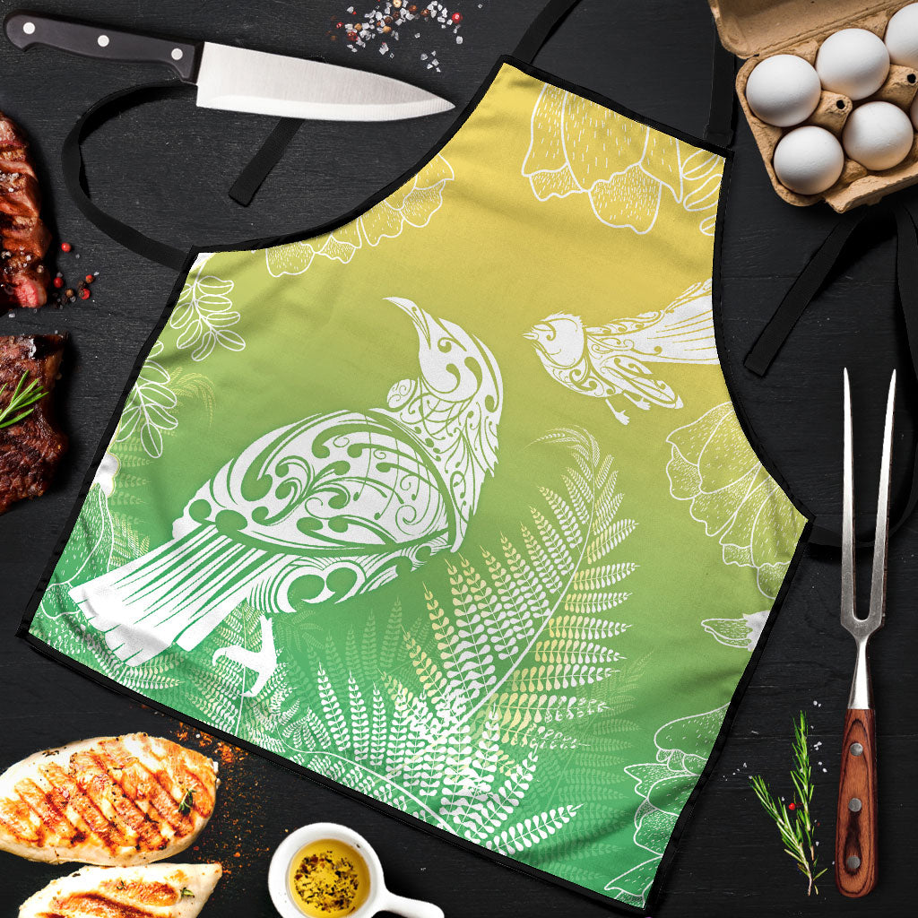 Aotearoa Maori Mahuru Tui With Pikawakawa Apron Spring Time LT7 Green - Polynesian Pride