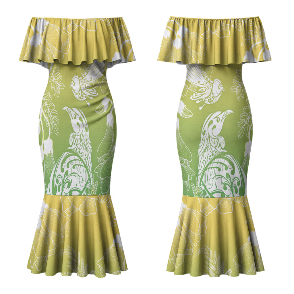Aotearoa Maori Mahuru Tui With Pikawakawa Couples Matching Mermaid Dress and Hawaiian Shirt Spring Time LT7 - Polynesian Pride