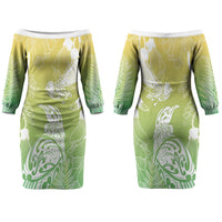 Aotearoa Maori Mahuru Tui With Pikawakawa Couples Matching Off The Shoulder Long Sleeve Dress and Long Sleeve Button Shirt Spring Time LT7 - Polynesian Pride