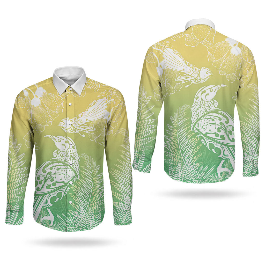 Aotearoa Maori Mahuru Tui With Pikawakawa Couples Matching Tank Maxi Dress and Long Sleeve Button Shirt Spring Time LT7 - Polynesian Pride