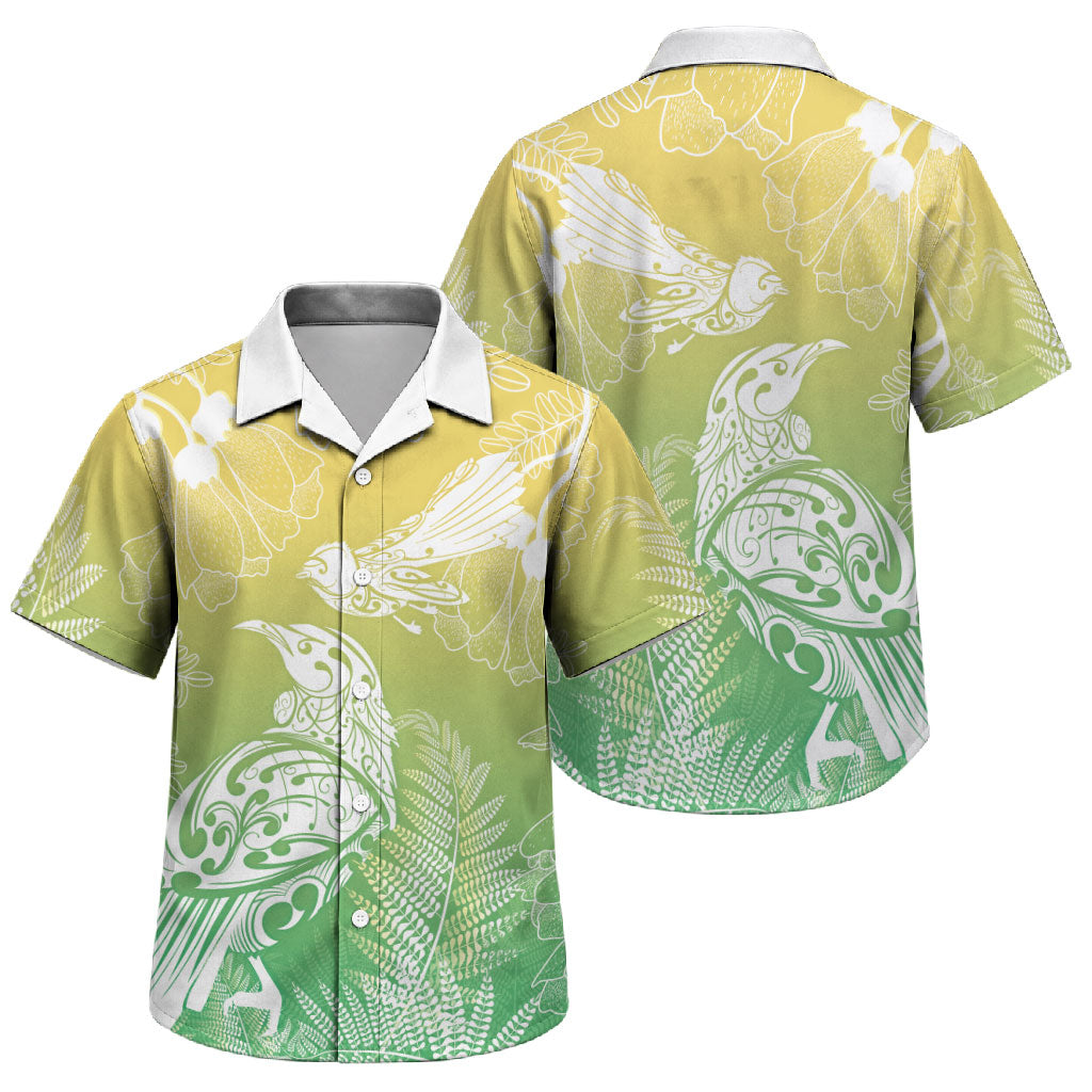 Aotearoa Maori Mahuru Tui With Pikawakawa Family Matching Long Sleeve Bodycon Dress and Hawaiian Shirt Spring Time LT7 Son's Shirt Green - Polynesian Pride
