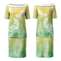 Aotearoa Maori Mahuru Tui With Pikawakawa Family Matching Puletasi and Hawaiian Shirt Spring Time LT7 Mom's Dress Green - Polynesian Pride