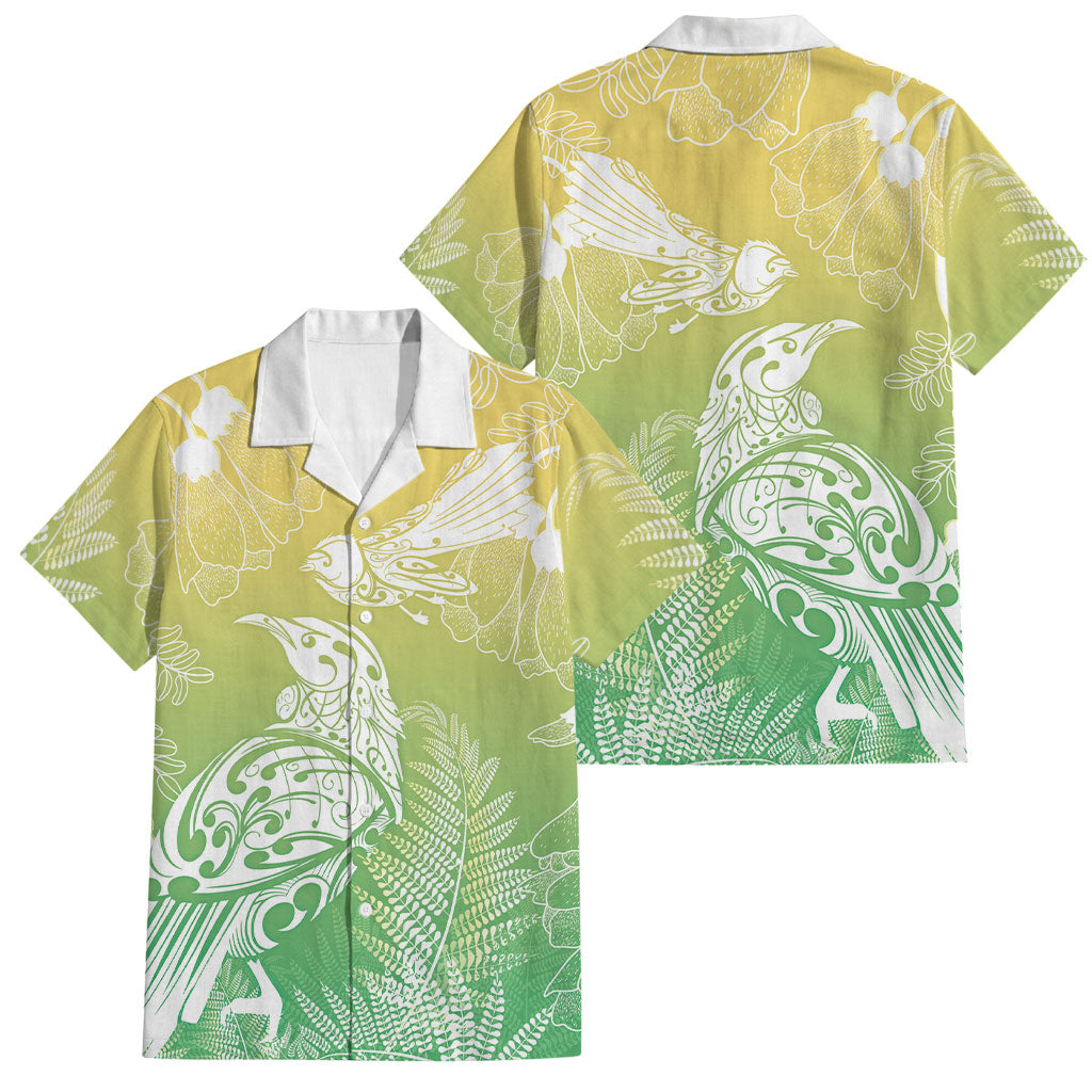 Aotearoa Maori Mahuru Tui With Pikawakawa Family Matching Summer Maxi Dress and Hawaiian Shirt Spring Time LT7 Dad's Shirt - Short Sleeve Green - Polynesian Pride