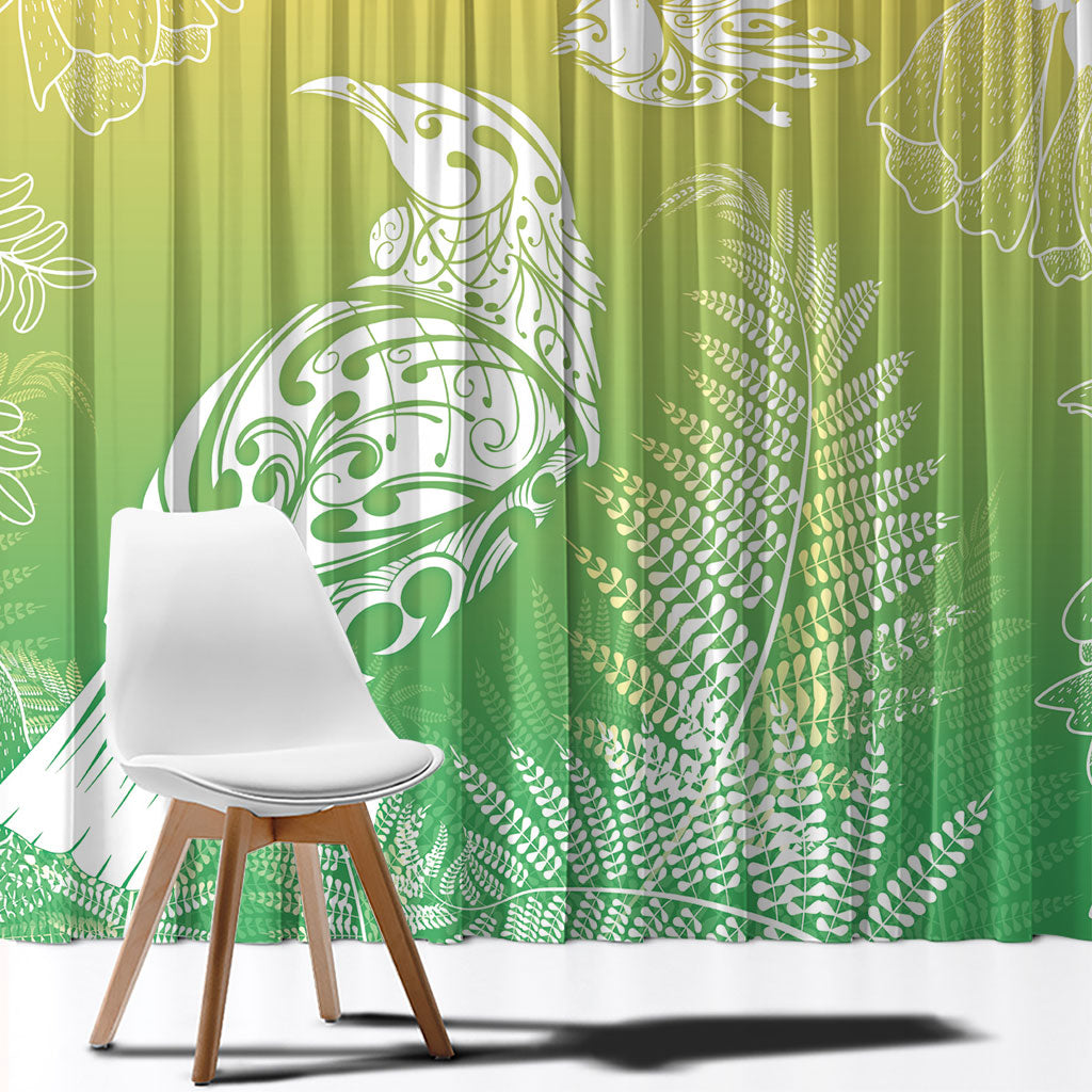 Aotearoa Maori Mahuru Tui With Pikawakawa Window Curtain Spring Time LT7 - Polynesian Pride