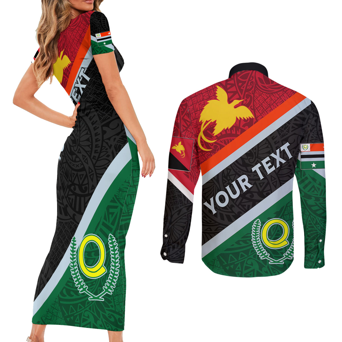 personalised-penama-and-papua-new-guinea-day-couples-matching-short-sleeve-bodycon-dress-and-long-sleeve-button-shirts-emblem-mix-style