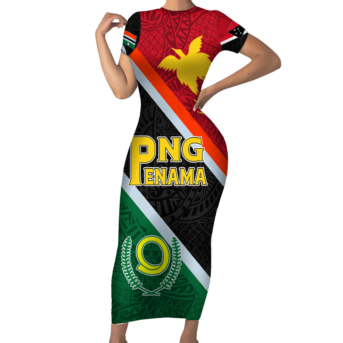 personalised-penama-and-papua-new-guinea-day-family-matching-short-sleeve-bodycon-dress-and-hawaiian-shirt-emblem-mix-style