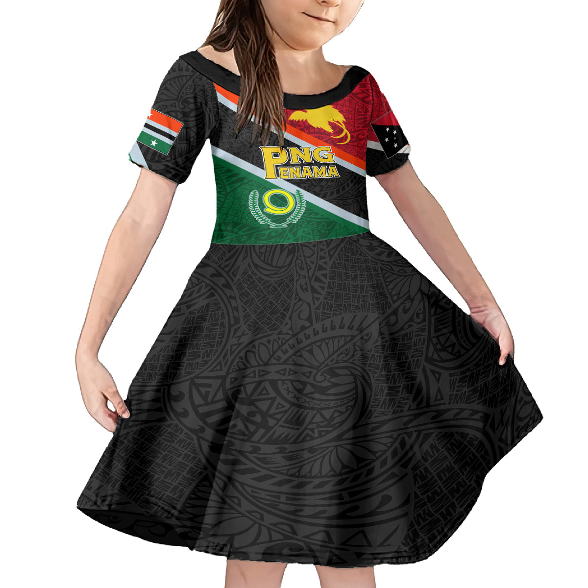 personalised-penama-and-papua-new-guinea-day-kid-short-sleeve-dress-emblem-mix-style