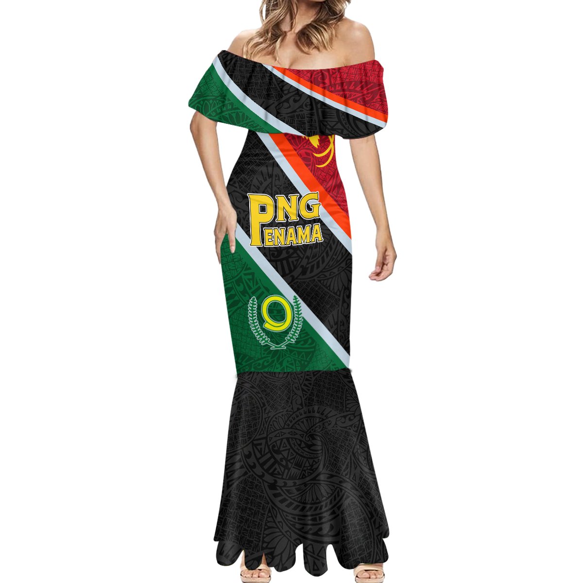 Personalised Penama and Papua New Guinea Day Mermaid Dress Emblem Mix Style LT7 - Polynesian Pride