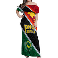Personalised Penama and Papua New Guinea Day Off Shoulder Maxi Dress Emblem Mix Style LT7 Women Colorful - Polynesian Pride