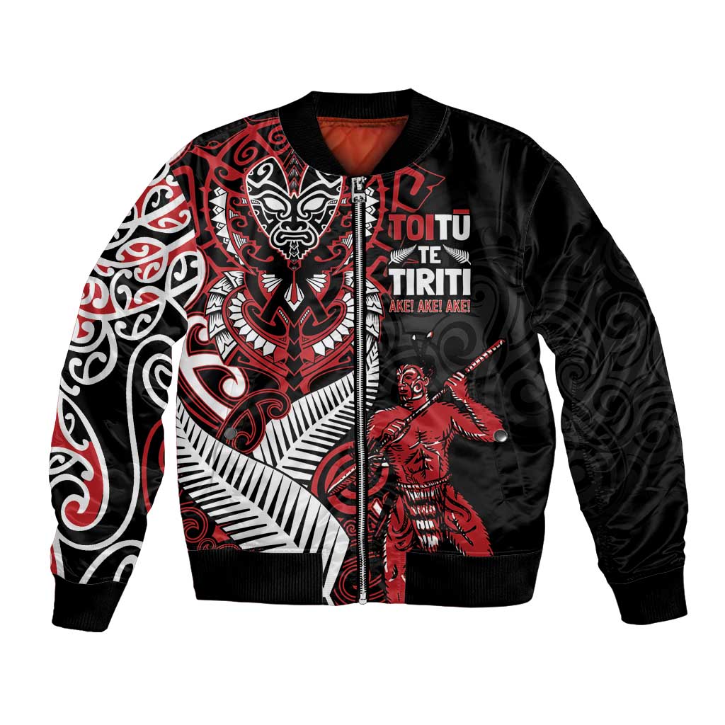 Aotearoa Toitu Te Tiriti Bomber Jacket Whakairo Wheku LT7 Unisex Black - Polynesian Pride