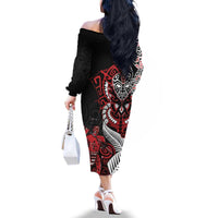 Aotearoa Toitu Te Tiriti Family Matching Off The Shoulder Long Sleeve Dress and Hawaiian Shirt Whakairo Wheku