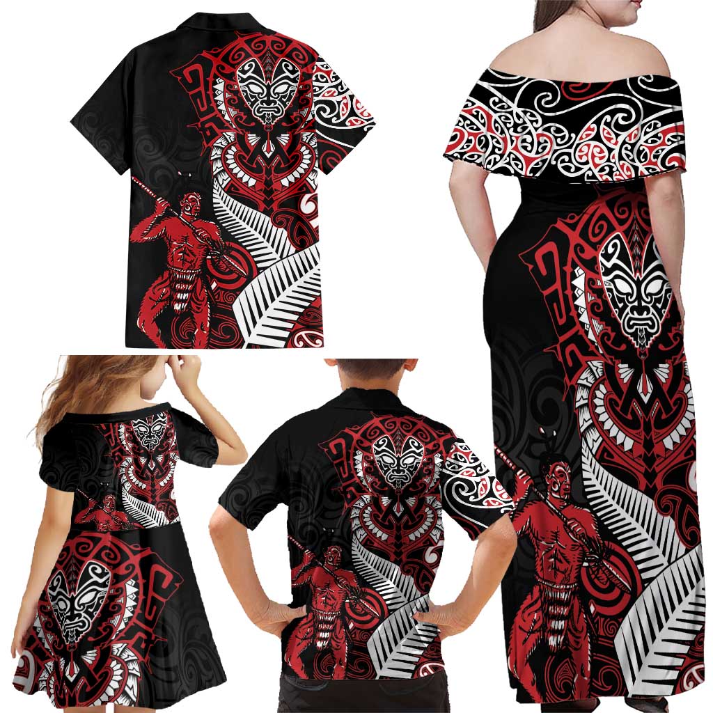 Aotearoa Toitu Te Tiriti Family Matching Off Shoulder Maxi Dress and Hawaiian Shirt Whakairo Wheku