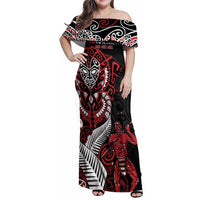 Aotearoa Toitu Te Tiriti Family Matching Off Shoulder Maxi Dress and Hawaiian Shirt Whakairo Wheku