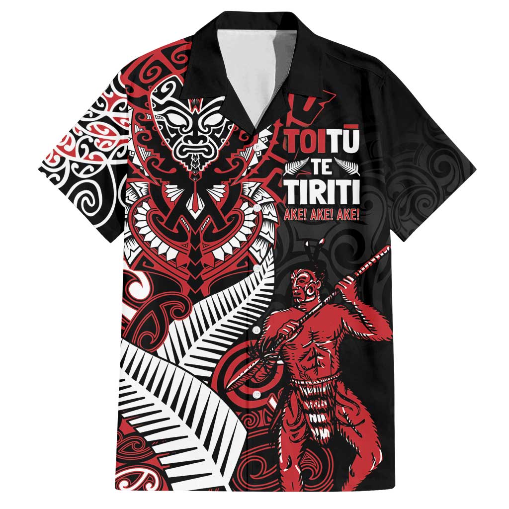 Aotearoa Toitu Te Tiriti Family Matching Tank Maxi Dress and Hawaiian Shirt Whakairo Wheku LT7 Dad's Shirt - Short Sleeve Black - Polynesian Pride