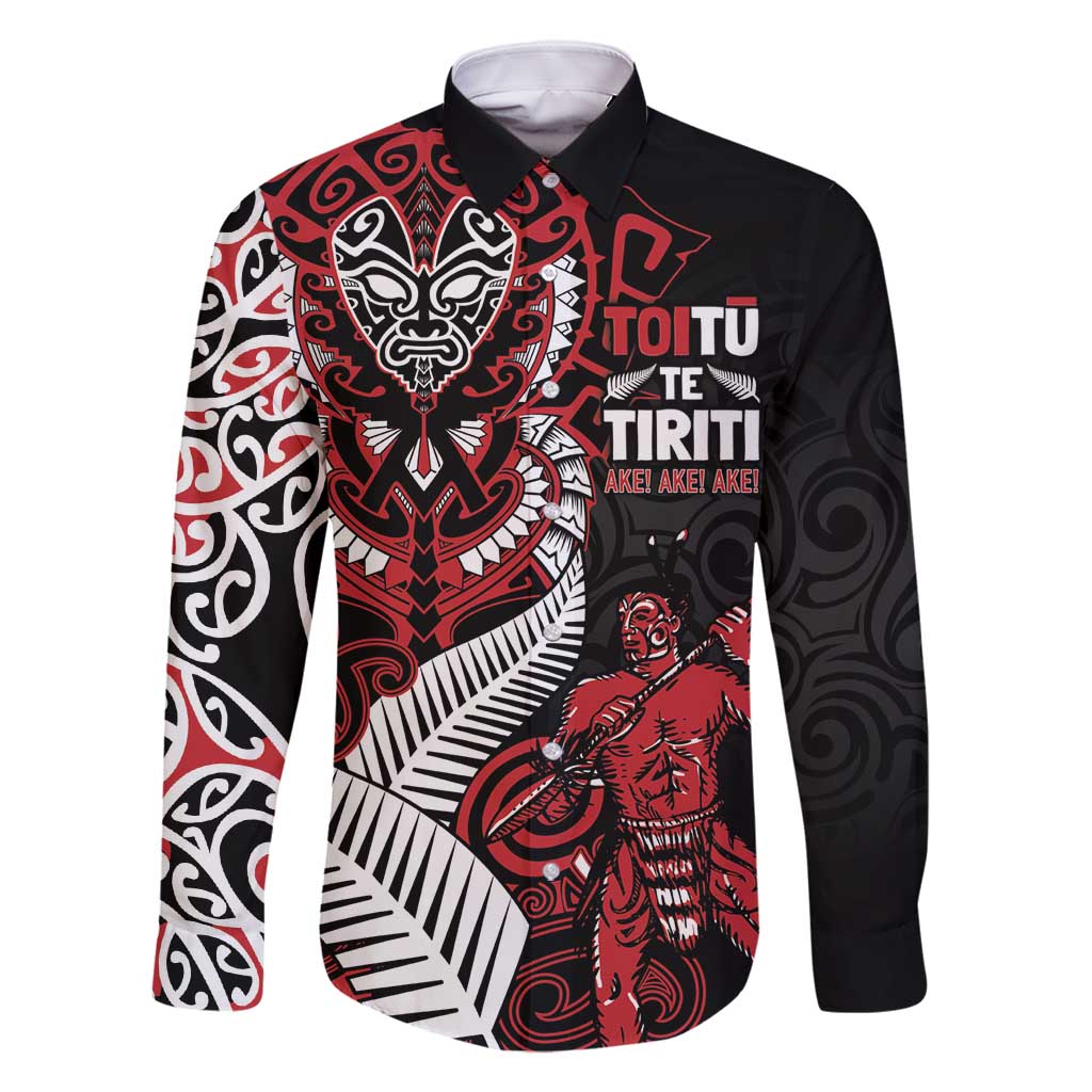 Aotearoa Toitu Te Tiriti Family Matching Tank Maxi Dress and Hawaiian Shirt Whakairo Wheku LT7 Dad's Shirt - Long Sleeve Black - Polynesian Pride