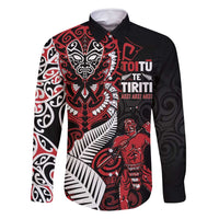 Aotearoa Toitu Te Tiriti Family Matching Tank Maxi Dress and Hawaiian Shirt Whakairo Wheku LT7 Dad's Shirt - Long Sleeve Black - Polynesian Pride