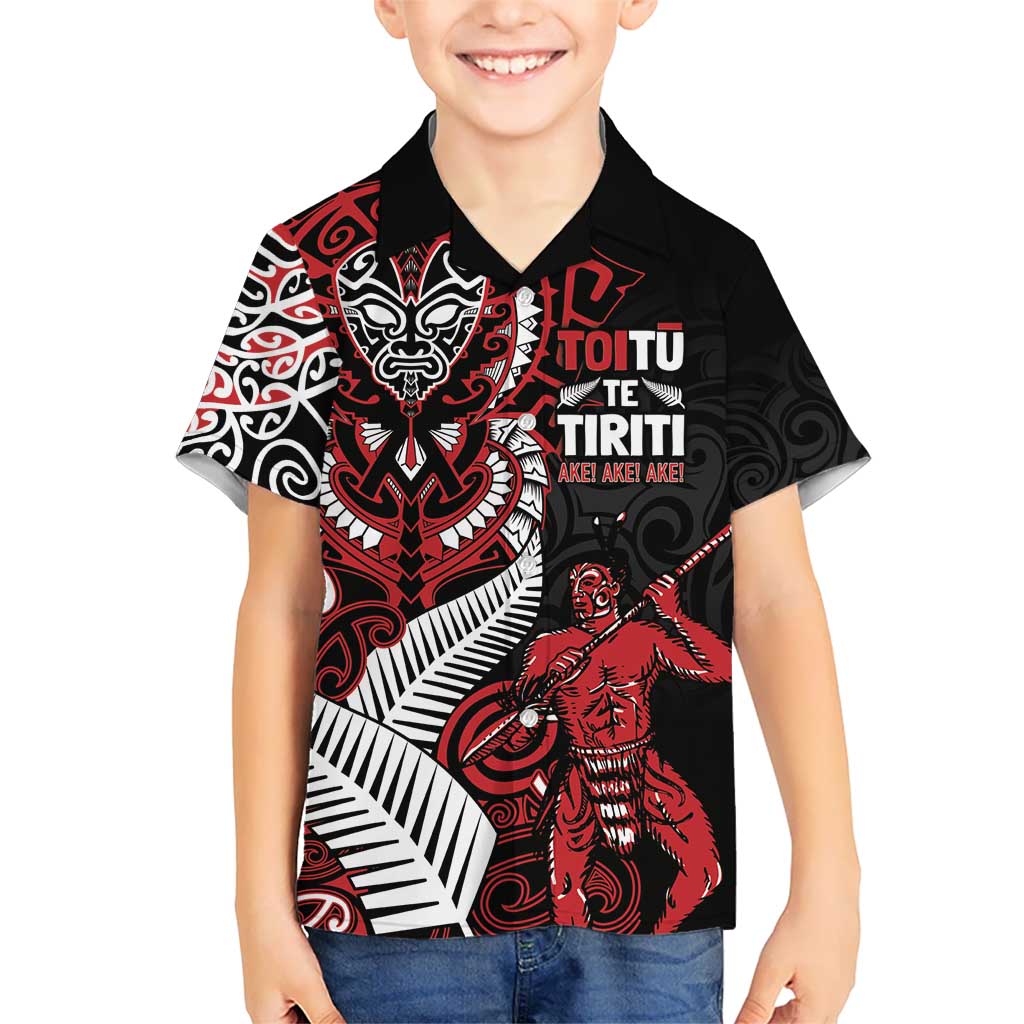 Aotearoa Toitu Te Tiriti Kid Hawaiian Shirt Whakairo Wheku LT7 Kid Black - Polynesian Pride