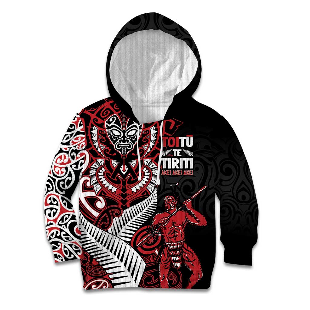 Aotearoa Toitu Te Tiriti Kid Hoodie Whakairo Wheku LT7 Hoodie Black - Polynesian Pride