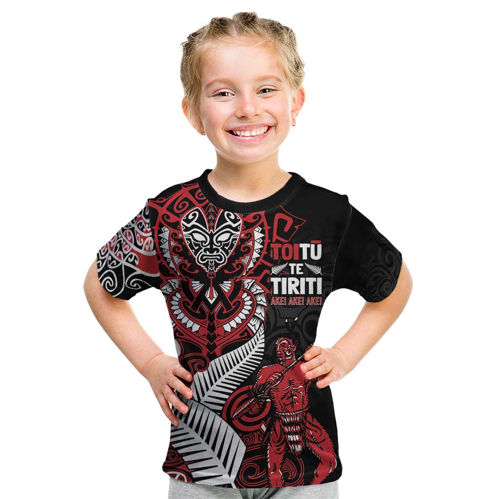 Aotearoa Toitu Te Tiriti Kid T Shirt Whakairo Wheku LT7 Black - Polynesian Pride