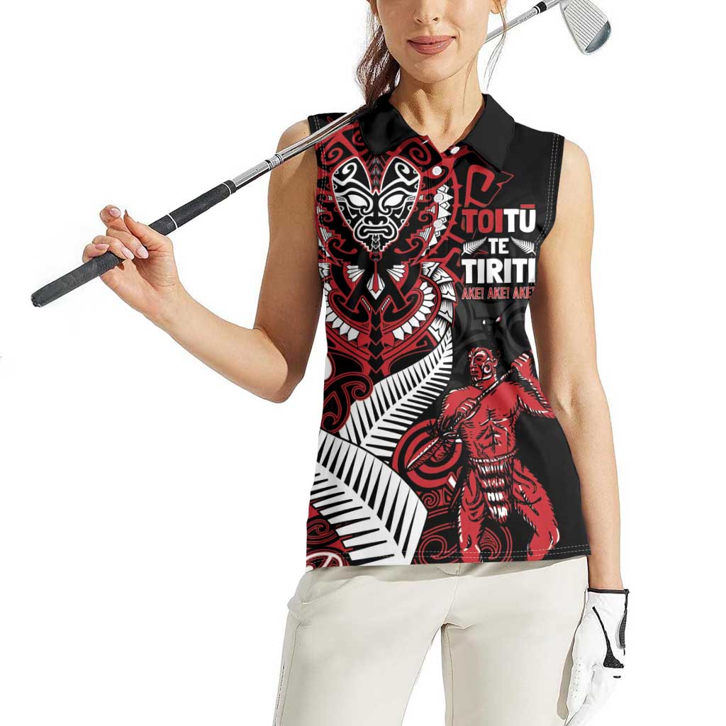 Aotearoa Toitu Te Tiriti Women Sleeveless Polo Shirt Whakairo Wheku