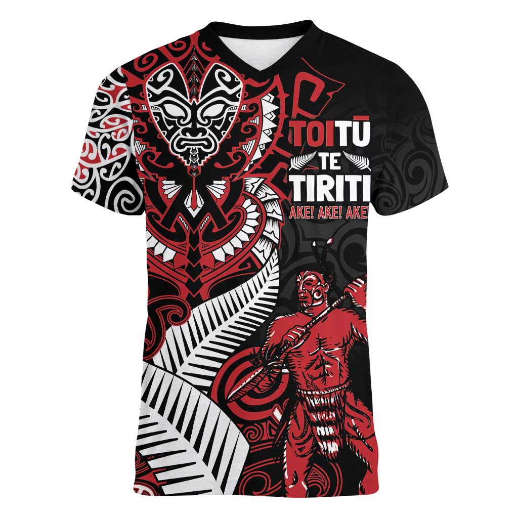 Aotearoa Toitu Te Tiriti Women V-Neck T-Shirt Whakairo Wheku