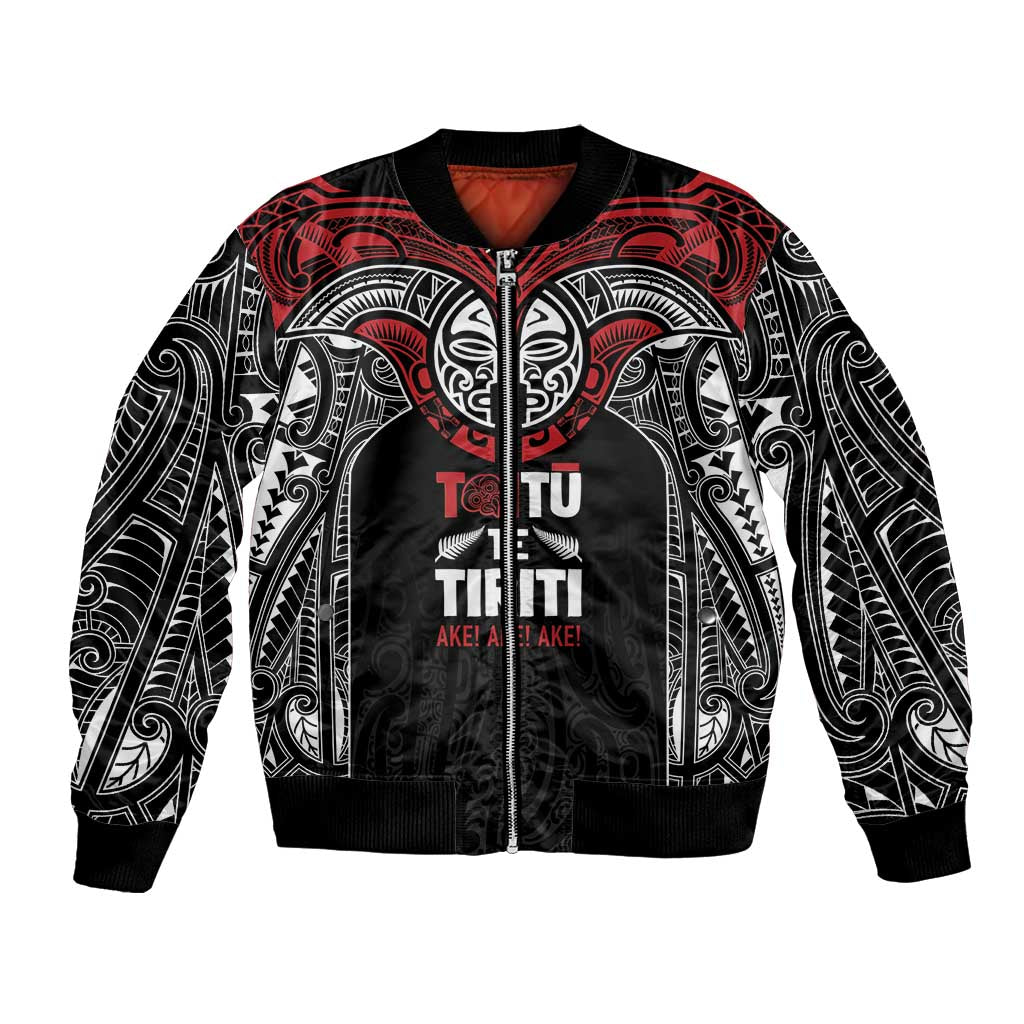 Aotearoa Maori Personalized Bomber Jacket Toitu Te Tiriti Ake! Ake! Ake! LT7 Unisex Black - Polynesian Pride