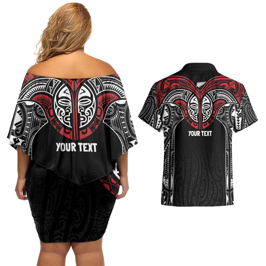 Aotearoa Maori Personalized Couples Matching Off Shoulder Short Dress and Hawaiian Shirt Toitu Te Tiriti Ake! Ake! Ake!