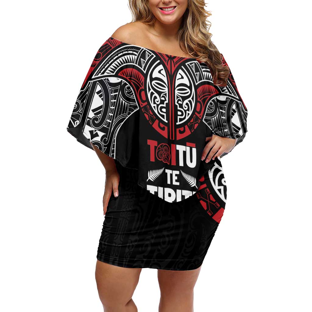 Aotearoa Maori Personalized Family Matching Off Shoulder Short Dress and Hawaiian Shirt Toitu Te Tiriti Ake! Ake! Ake!