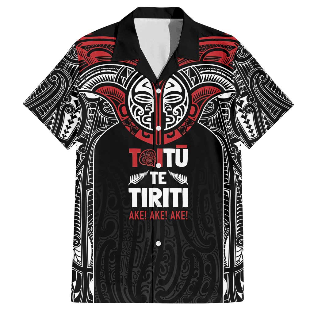 Aotearoa Maori Personalized Family Matching Tank Maxi Dress and Hawaiian Shirt Toitu Te Tiriti Ake! Ake! Ake! LT7 Dad's Shirt - Short Sleeve Black - Polynesian Pride