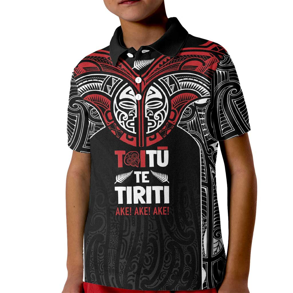 Aotearoa Maori Personalized Kid Polo Shirt Toitu Te Tiriti Ake! Ake! Ake! LT7 Kid Black - Polynesian Pride