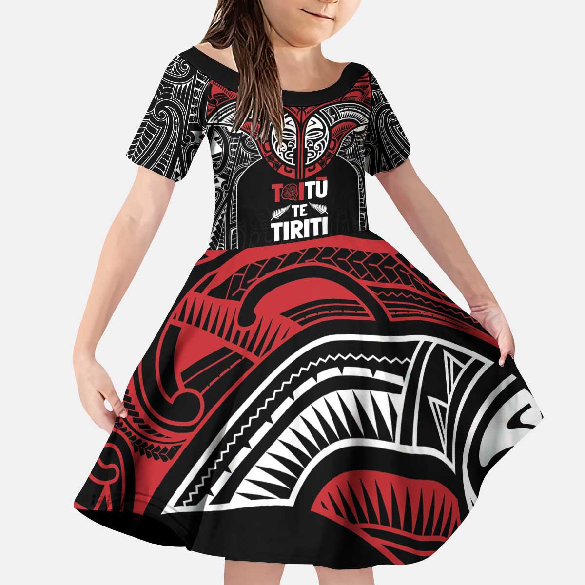 Aotearoa Maori Personalized Kid Short Sleeve Dress Toitu Te Tiriti Ake! Ake! Ake! LT7 KID Black - Polynesian Pride
