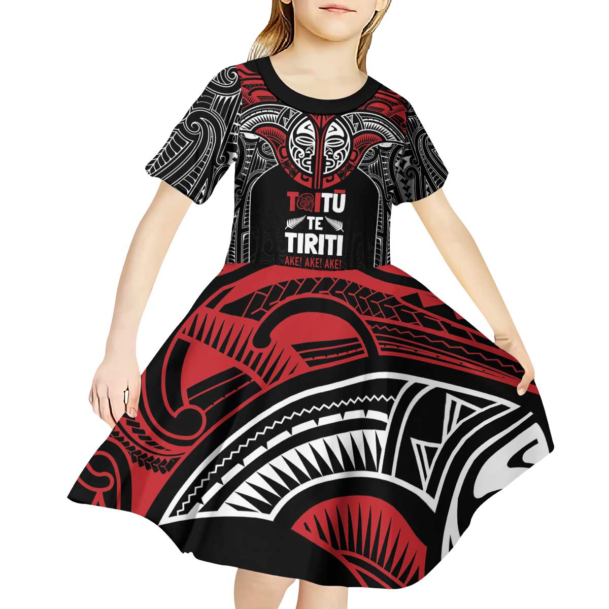 Aotearoa Maori Personalized Kid Short Sleeve Dress Toitu Te Tiriti Ake! Ake! Ake!
