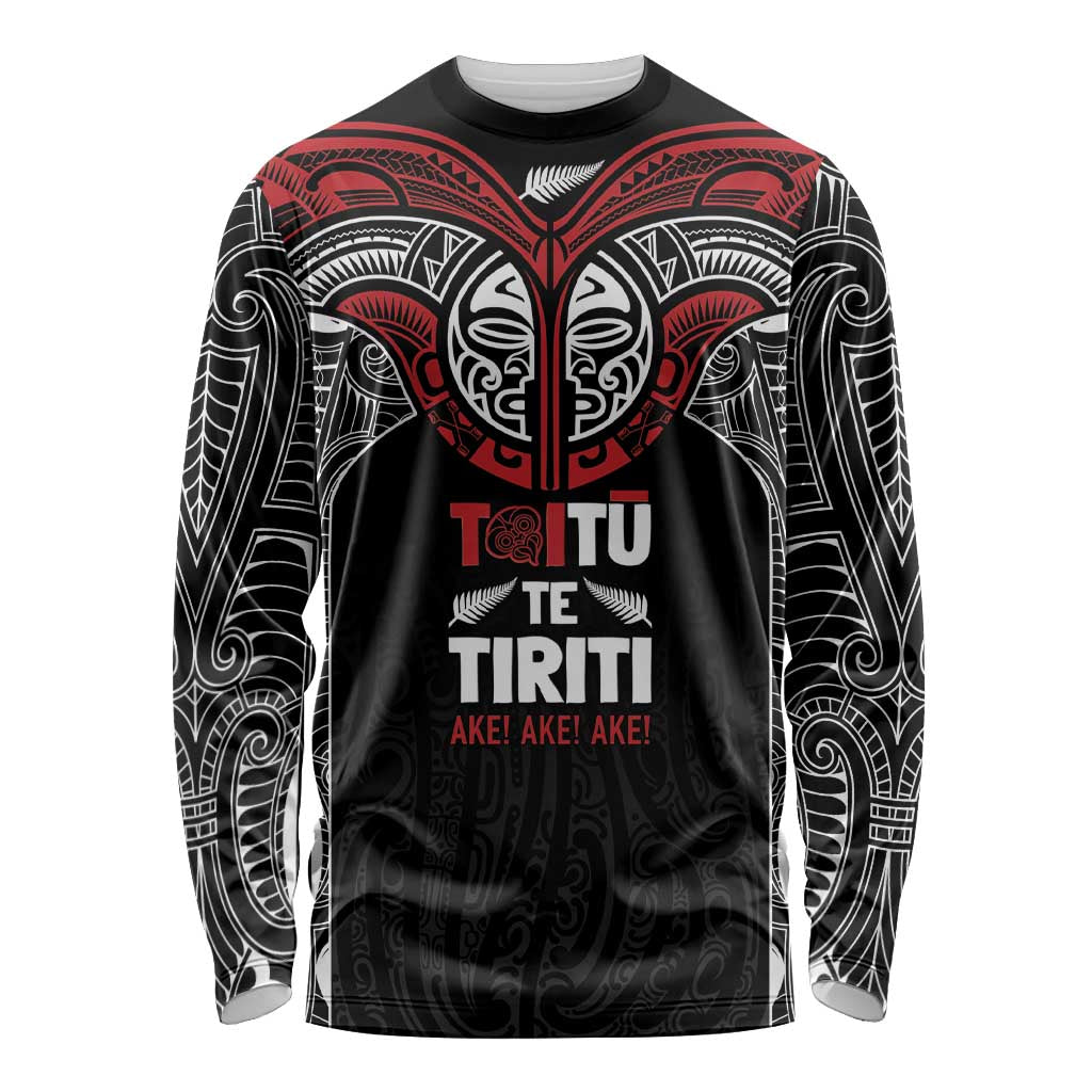 Aotearoa Maori Personalized Long Sleeve Shirt Toitu Te Tiriti Ake! Ake! Ake! LT7 Unisex Black - Polynesian Pride