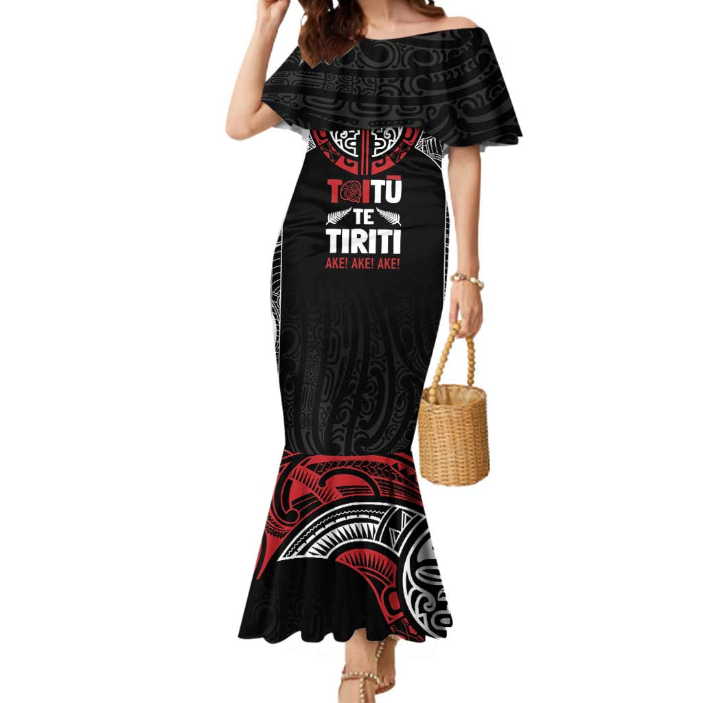 Aotearoa Maori Personalized Mermaid Dress Toitu Te Tiriti Ake! Ake! Ake! LT7 Women Black - Polynesian Pride
