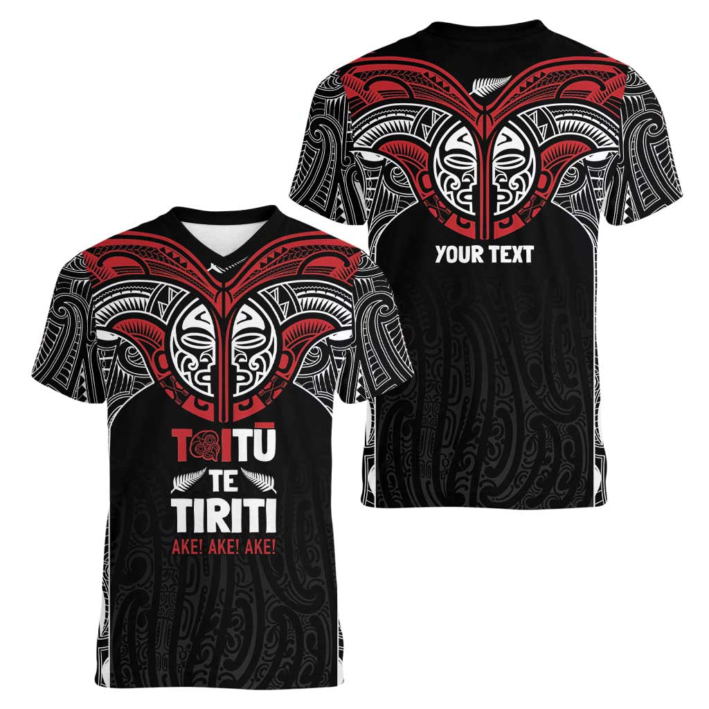 Aotearoa Maori Personalized Women V-Neck T-Shirt Toitu Te Tiriti Ake! Ake! Ake!